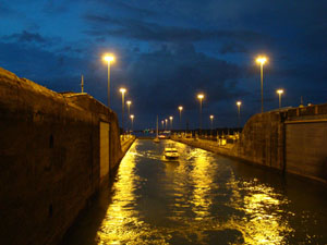 Gatun locks in the night